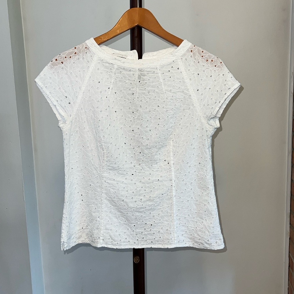 Talbots 100% Cotton Eyelet Hearts Short Sleeve Blouse Sz 10 Petite